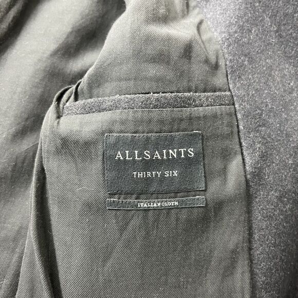 ALL SAINTS Banner Overcoat Coat Men S/36 Black Italian Cloth Wool Blend Classic - Picture 4 of 7
